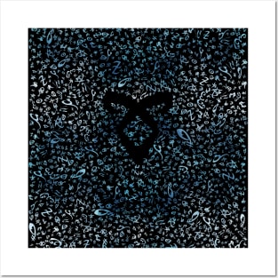 Shadowhunters rune / The mortal instruments - pattern / texture with vanishing angelic power rune (blue watercolors) - Clary, Alec, Jace, Izzy, Magnus Posters and Art